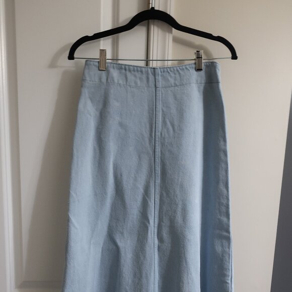 PARNI Light Blue Denim Maxi Skirt with Fringed Hem Used Small - Picture 1 of 13